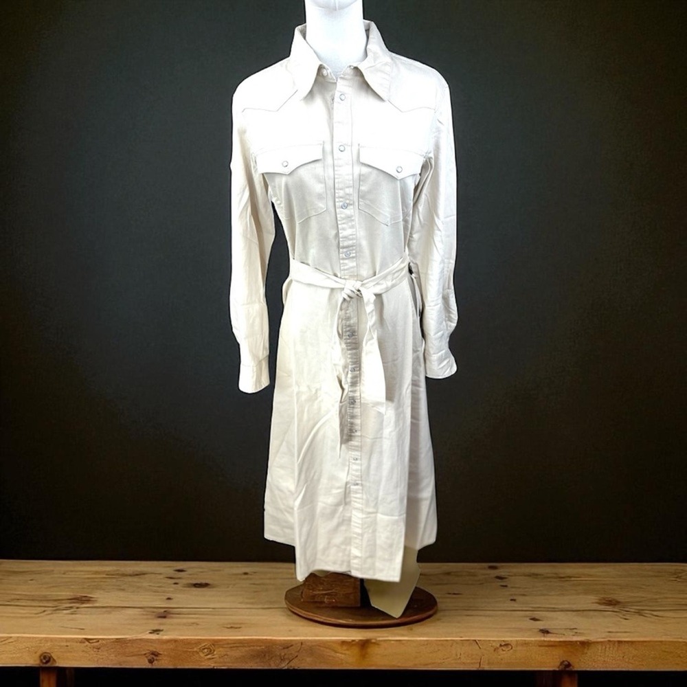 Piombo NWT Size Medium Beige Tan denim cotton Belted Shirtdress w Snap Buttons